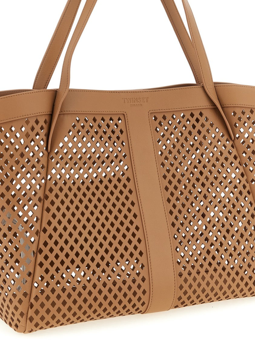 Twin-Set Openwork Leather Shopping Bag