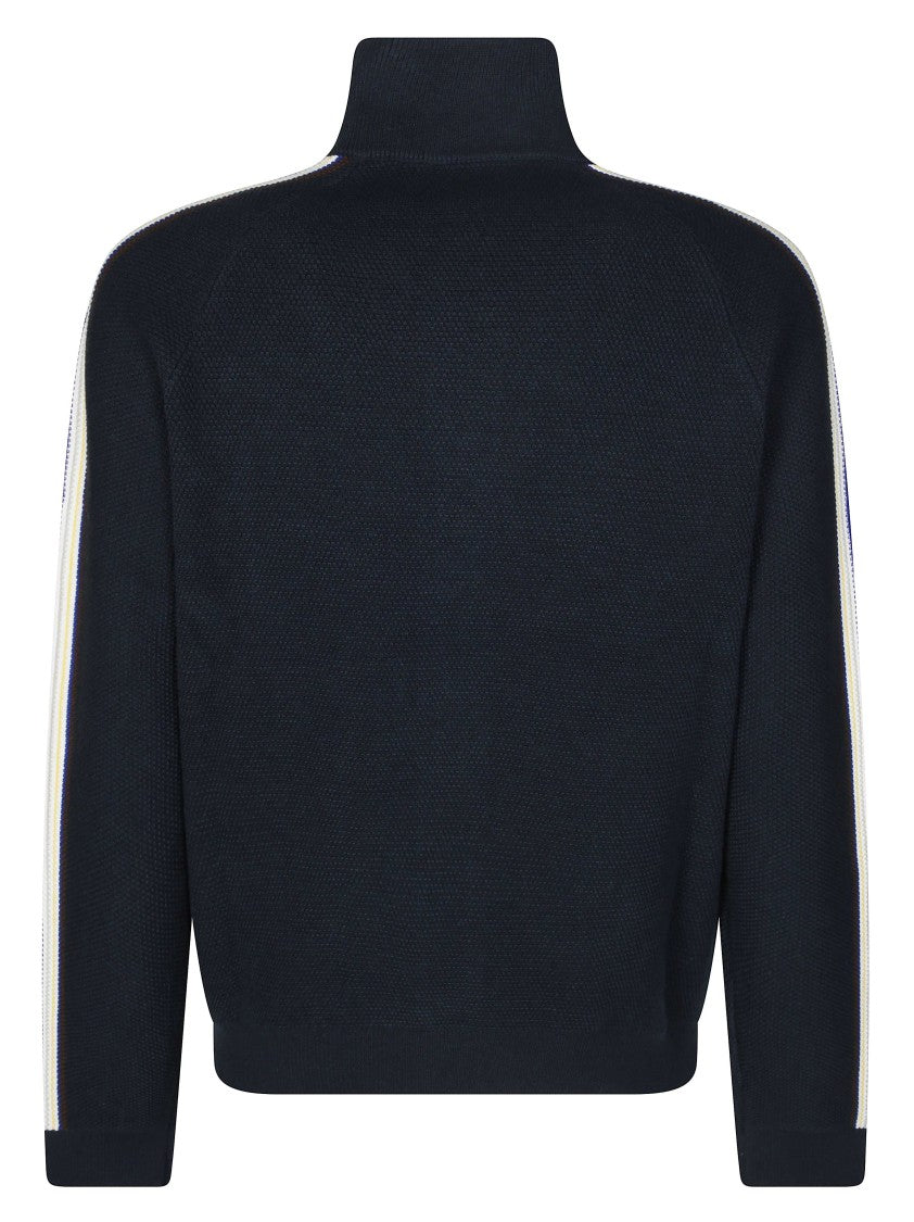Casablanca Textured Knit Black Track Jacket With High Collar And Striped Detailing