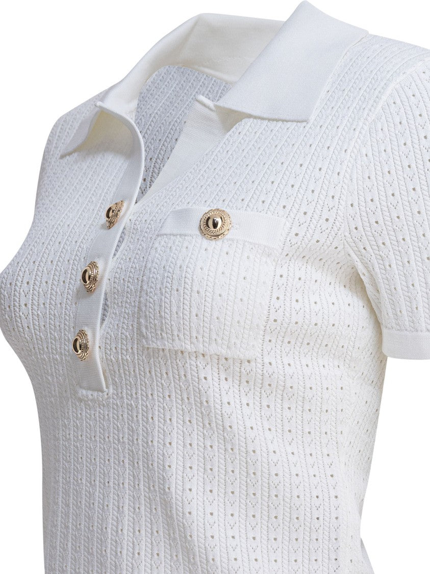 Self-Portrait Pointelle Knit Top With Eyelet Detailing