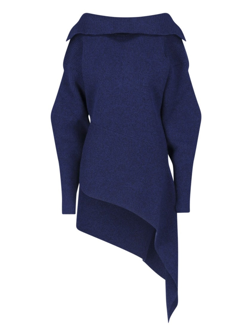 Givenchy Knit Blue Mini Dress With Wide Collar And Asymmetrical Hem