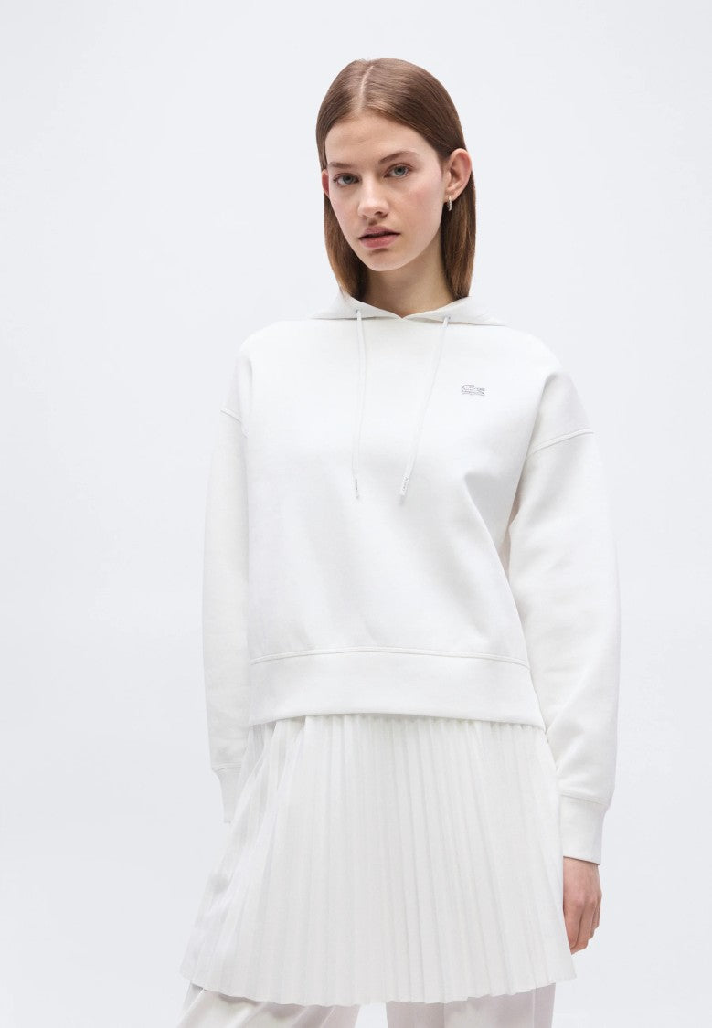 Lacoste White Oversized Minimalist Hooded Sweatshirt