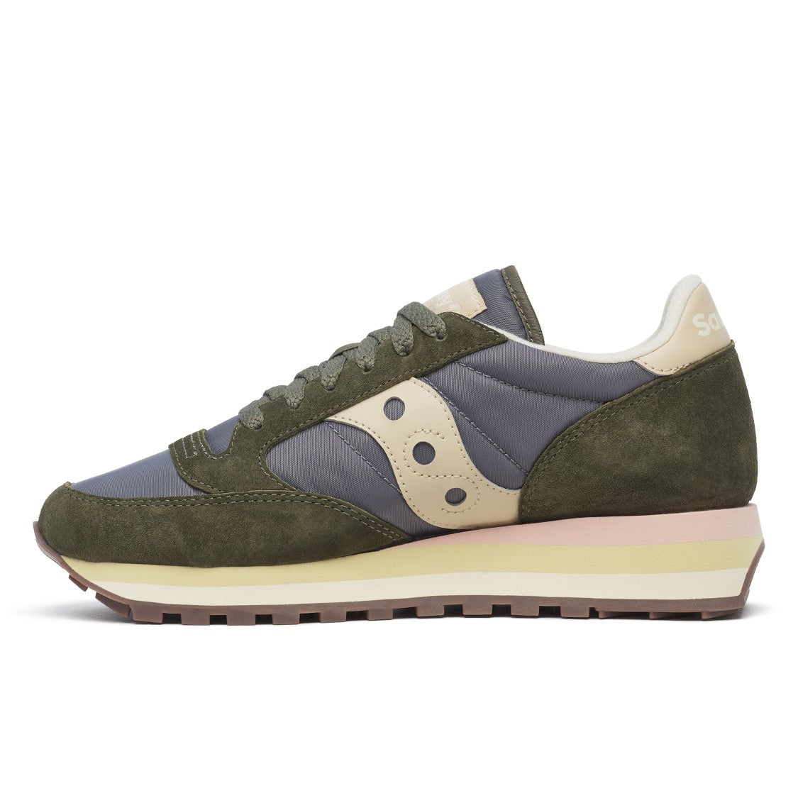 Saucony Olive Green Suede And Fabric Sneakers