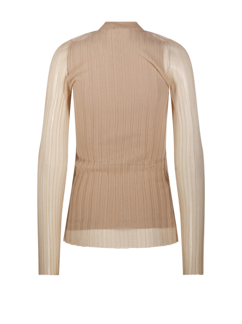 Max Mara Ribbed Sweater With Semi-Sheer Long Sleeves