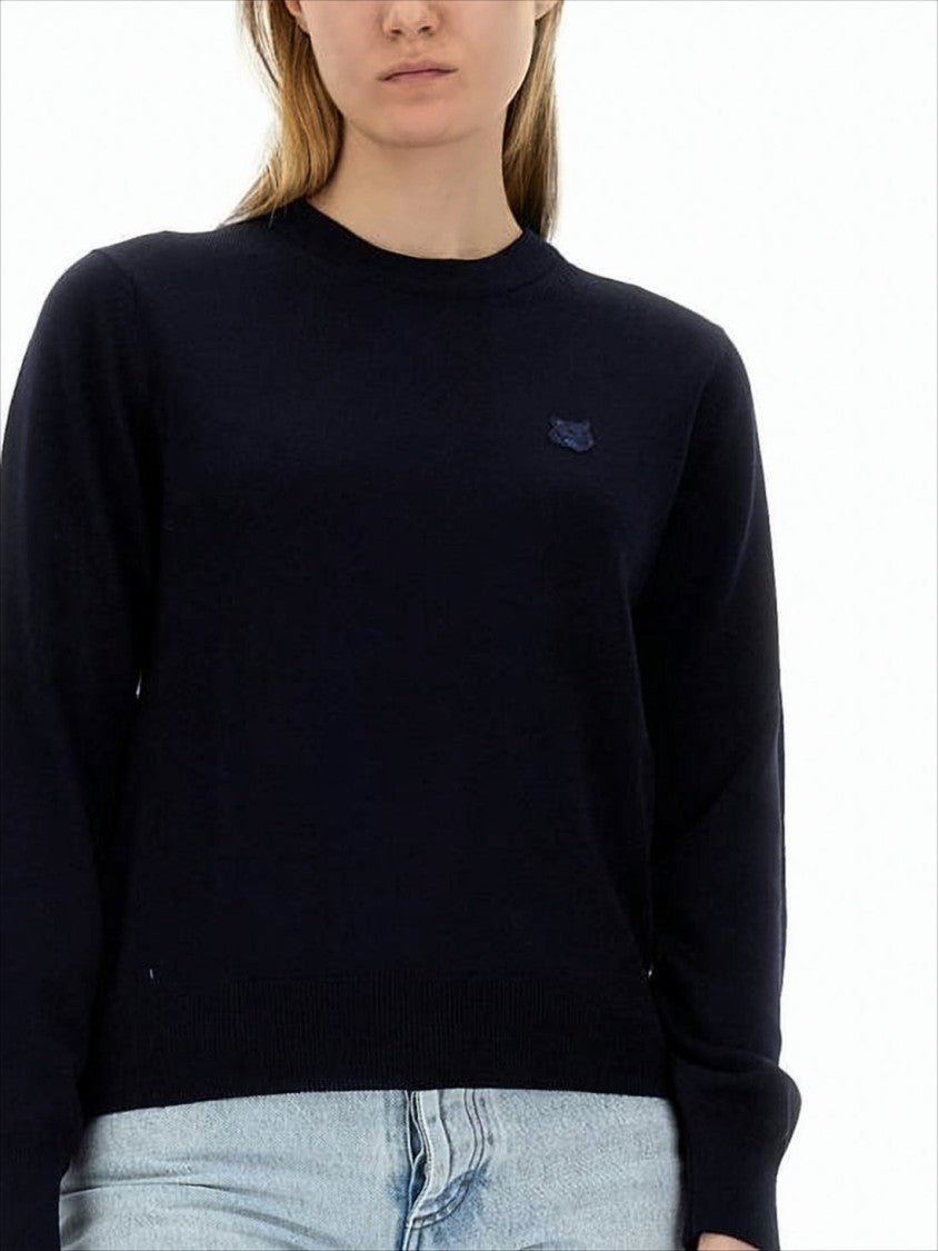 Maison Kitsuné Classic Crew Neck Sweater With Puff Sleeves And Ribbed Details
