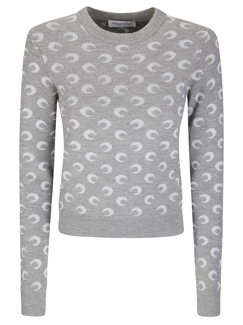Marine Serre Moon Jacquard Knit Fitted Crewneck Sweater