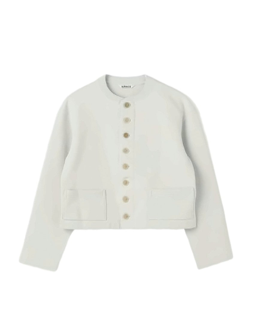 Auralee Cropped Cardigan With Button-Down Front And Textured Finish