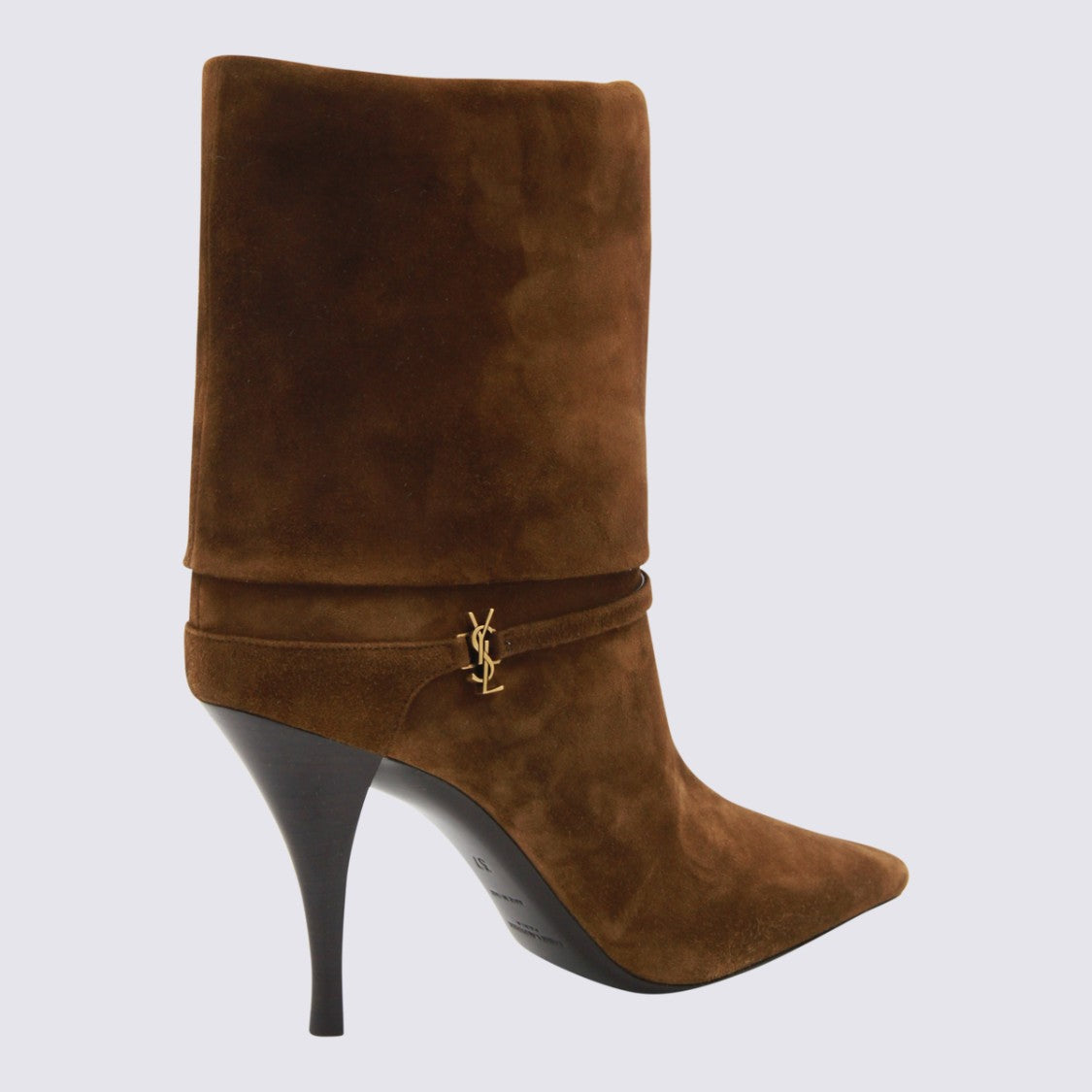 Saint Laurent Slouchy Brown Suede Mid-Calf Boots With Ankle Strap