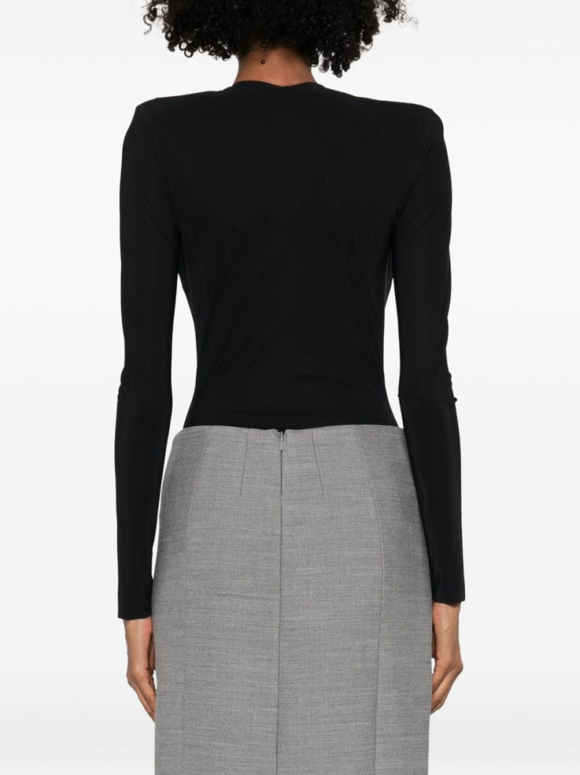 Amazuin Plunging Neckline Black Bodysuit