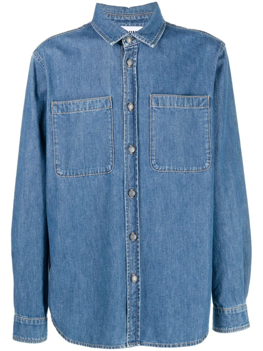 Moschino Teddy Bear Motif Indigo Denim Shirt