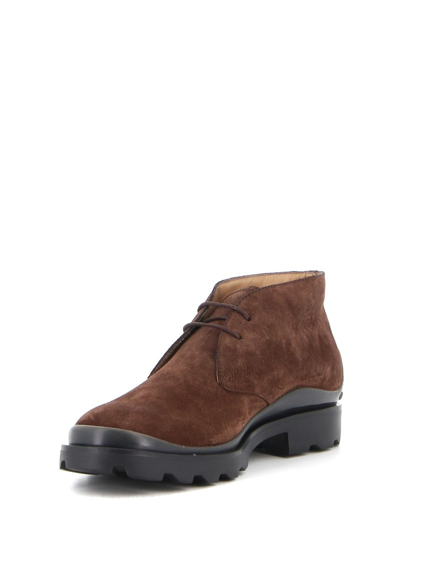 Tod's Ankle-High Lace-Up Shoes In Rich Brown Suede