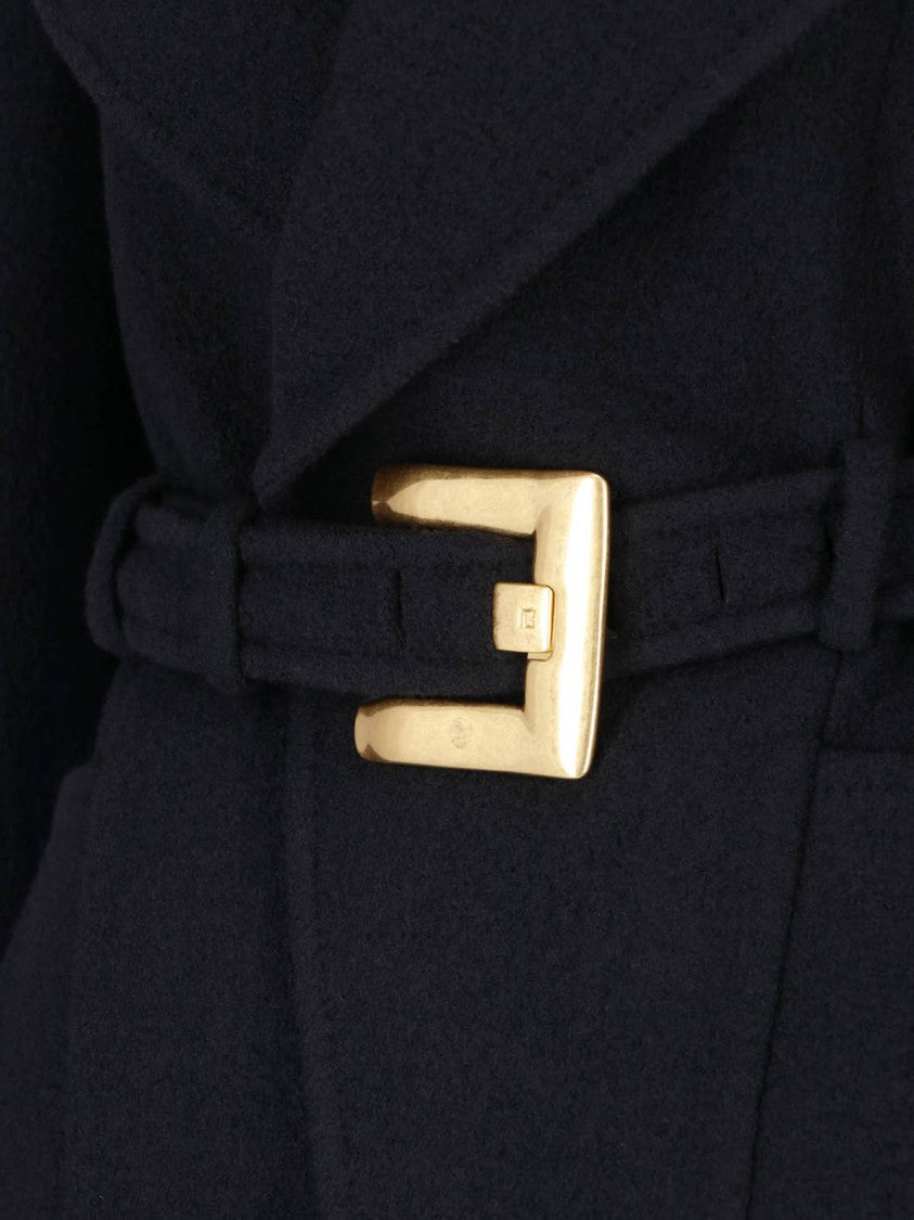 Balmain Tailored Virgin Wool Coat With Oversized Buckle Detail