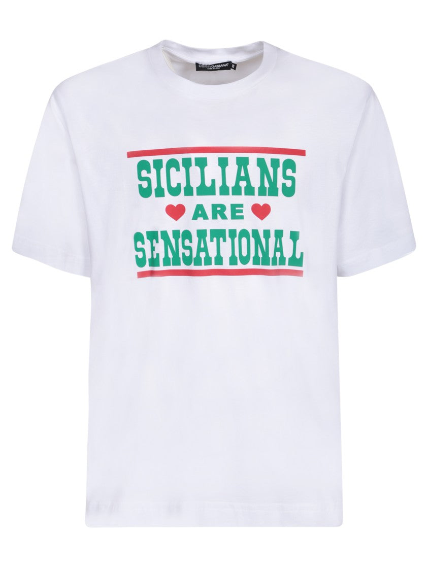Dolce & Gabbana White Cotton T-Shirt With Slogan Print