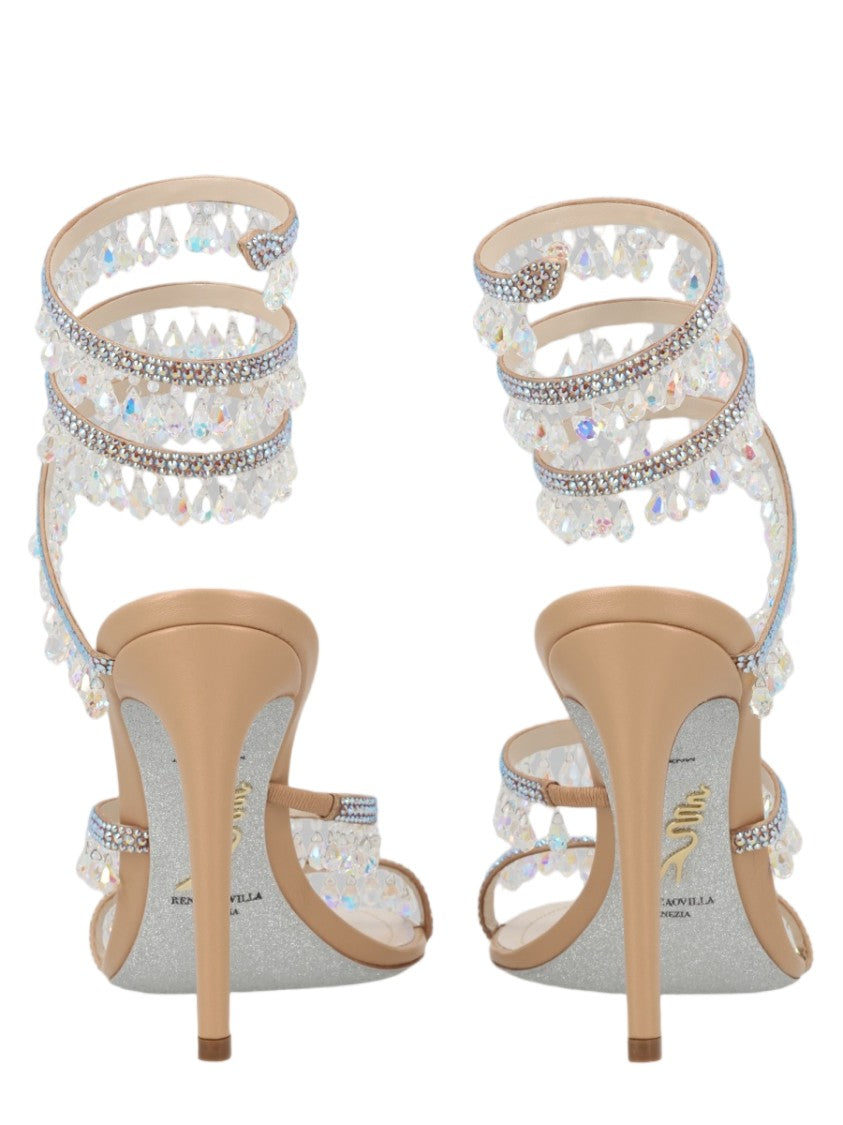 René Caovilla Chandelier Crystal High-Heeled Satin Sandals
