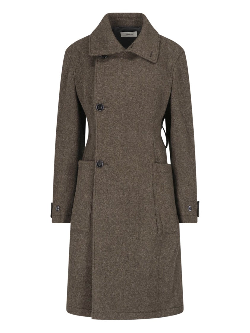 Lemaire Classic Collar Belted Brown Wool Coat