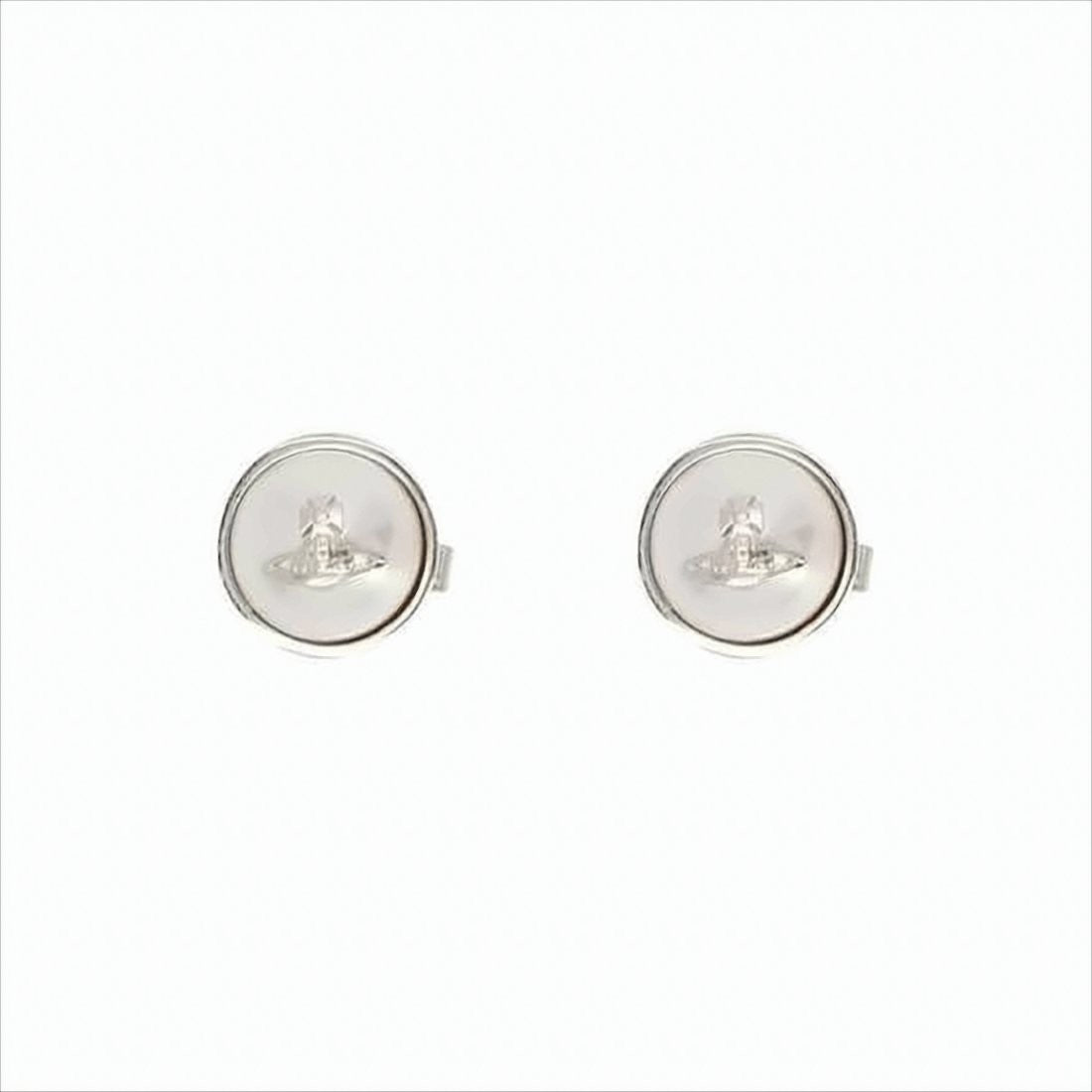 Vivienne Westwood Round Metallic Pearl Dome Earrings With Emblem Overlay