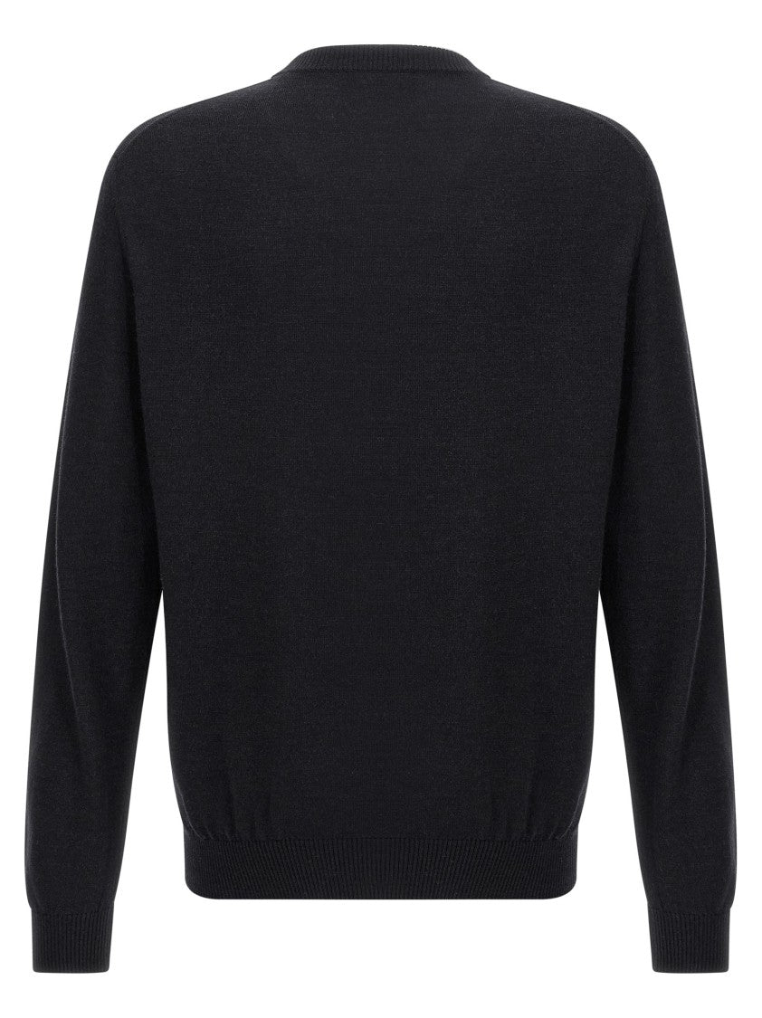 Fendi Embossed Logo Wool Yarn Sweater With Crew Neck And Cuffed Sleeves