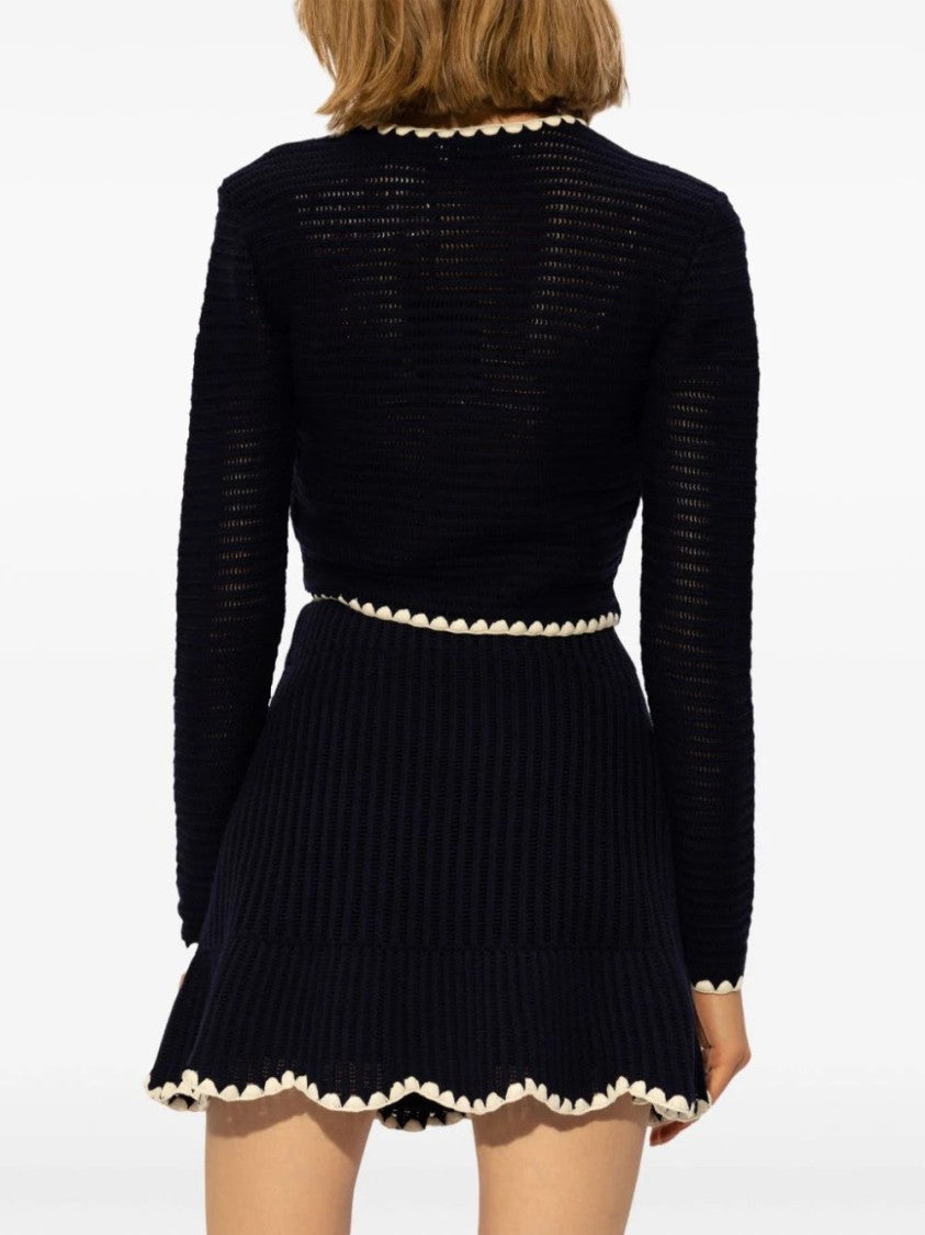 Self-Portrait Crochet-Knit Cropped Cardigan