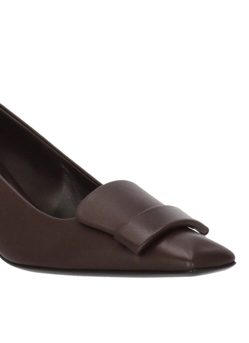 Sergio Rossi Burgundy Square Tip Spool Heel Pumps
