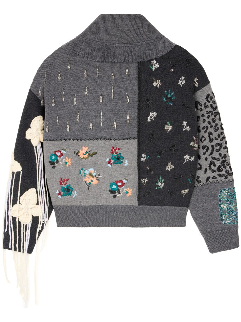 Alanui Cropped Patchwork Cardigan With Floral Embroidery