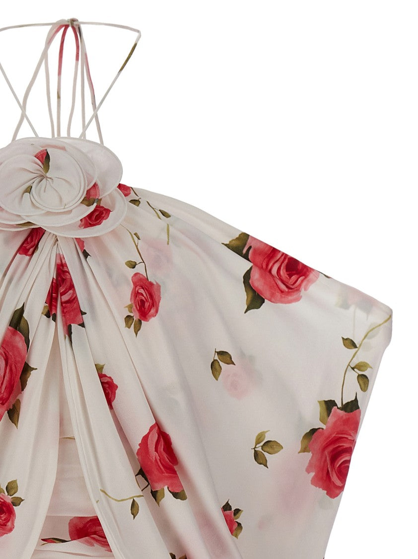 Magda Butrym Mini Draped Dress With All-Over Rose Print