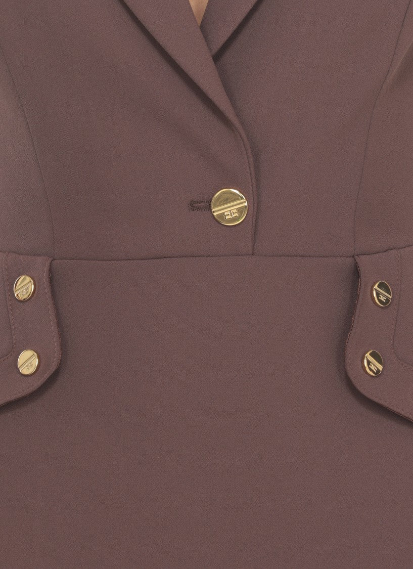 Elisabetta Franchi Tailored V-Neck Crepe Dress With Peak Lapel