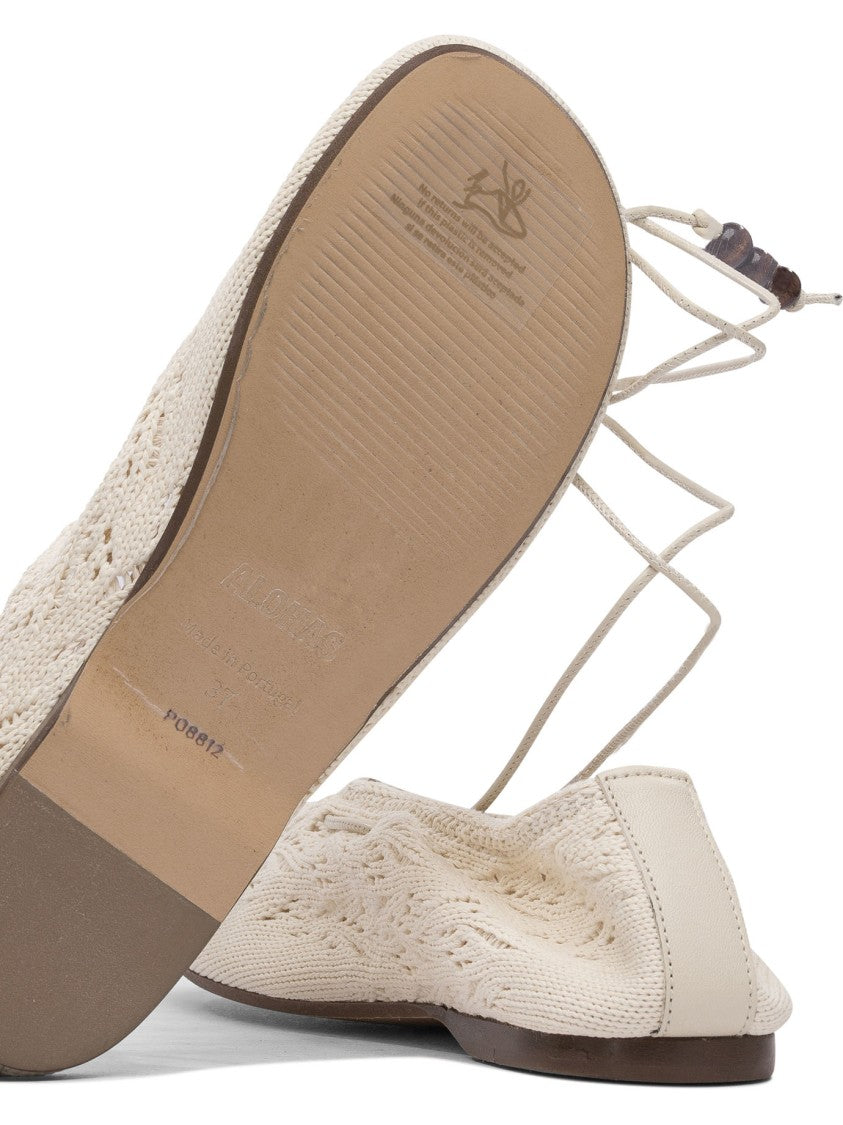 Alohas Intricate Knit Ballerinas With Wrap-Around Ankle Straps