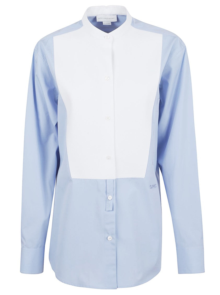 Stella Mccartney Light Blue Poplin Shirt With Contrasting Panel And Embroidery