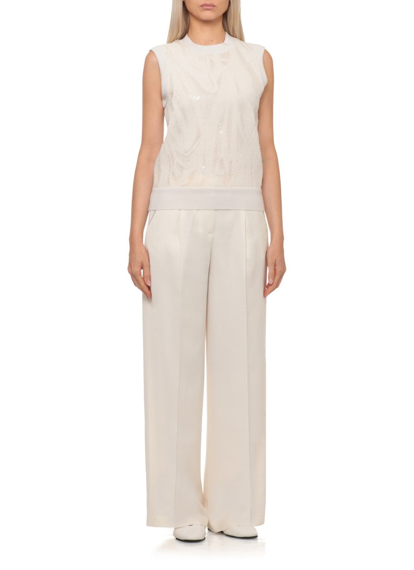 Peserico Aurea Ivory Gilet With Shimmering Sequin Accents