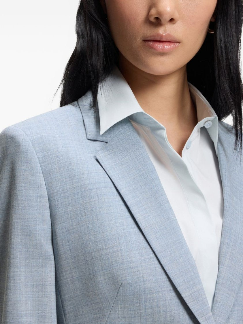Boss Blue Single-Breasted Virgin Wool Blazer