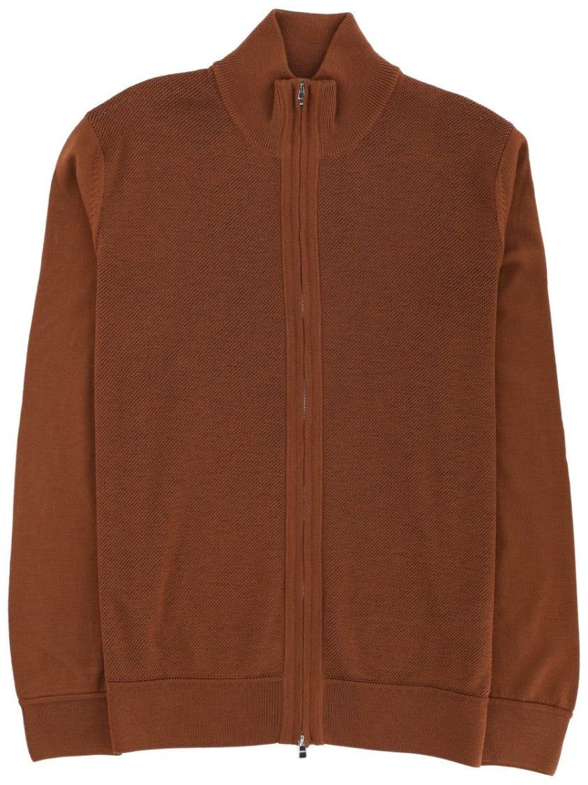 Boss Grey Virgin Wool Zip-Up Knit