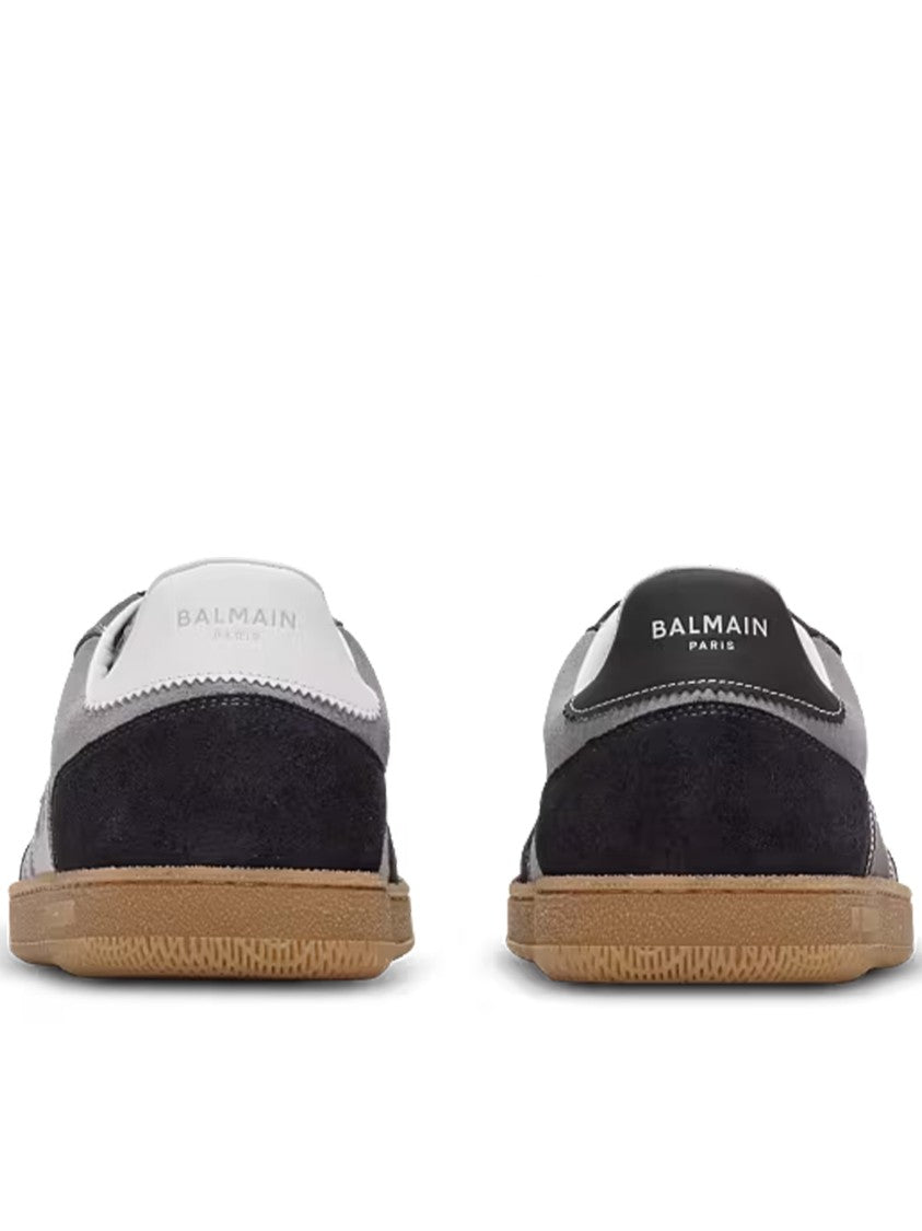 Balmain Grey Low Top Suede Panel Sneakers