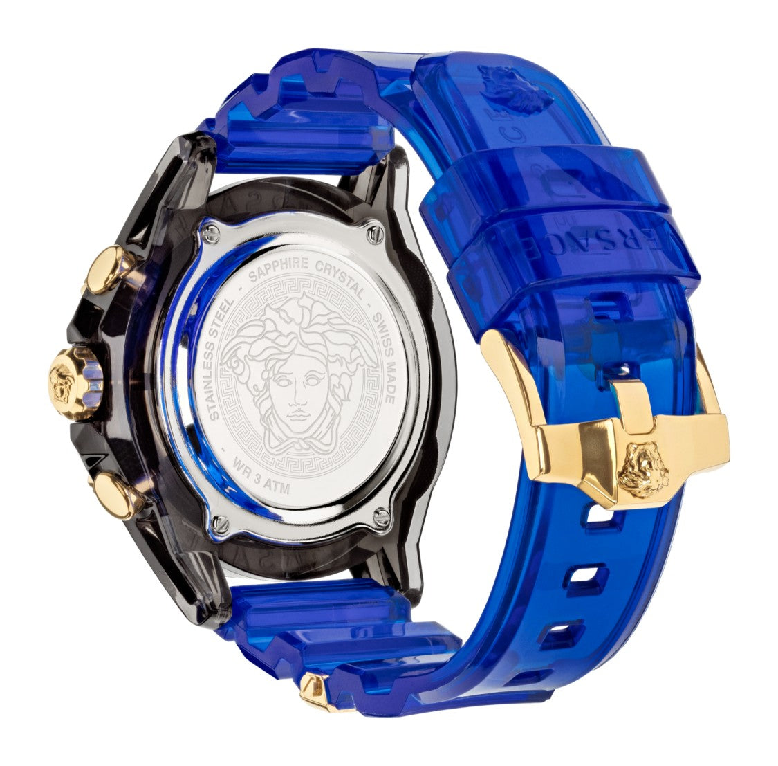 Versace Bold 44 Mm Chronograph Watch With Blue Resin Strap
