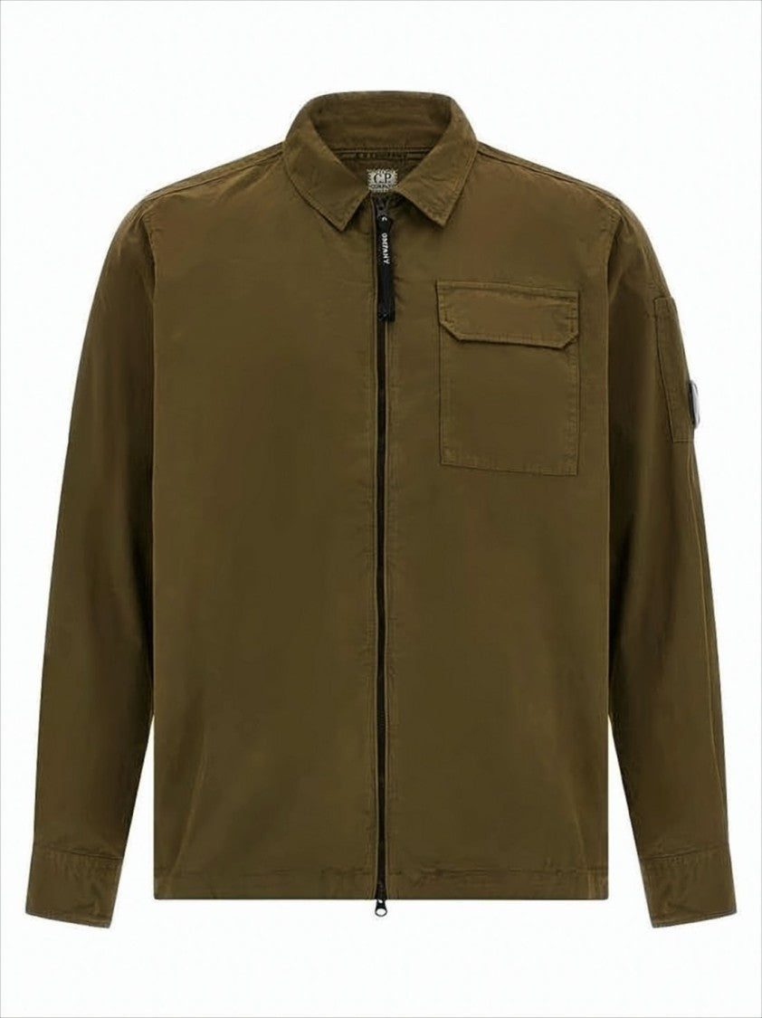 C.P. Company Casual Brown Cotton Jacket With Logo Patch Accents