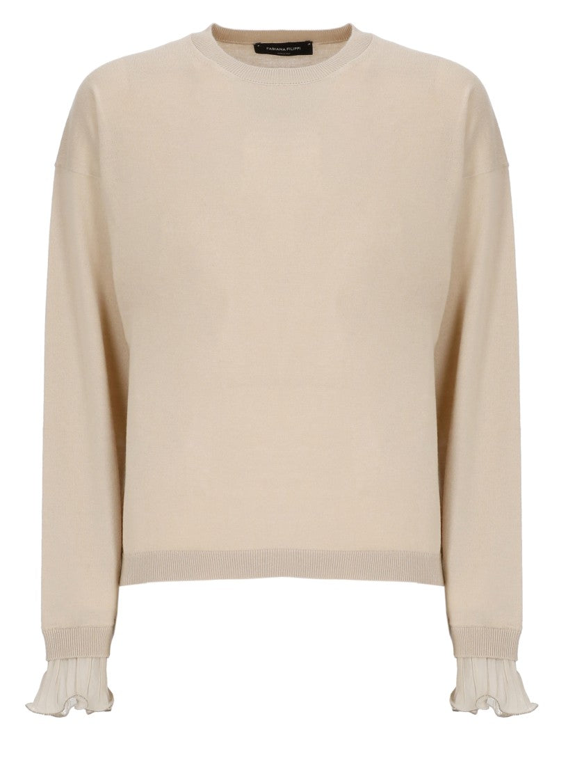 Fabiana Filippi Beige Volant Wool-Blend Sweater