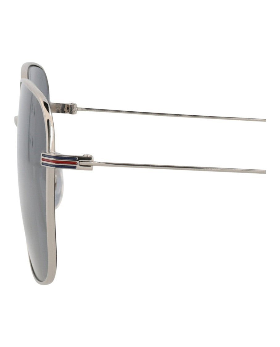Gucci Square-Frame Metal Sunglasses With Dark Lenses And Striped Detailing