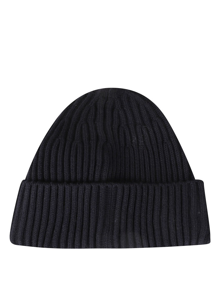 Stone Island Ribbed Knit Beanie With Folded Cuff And Logo