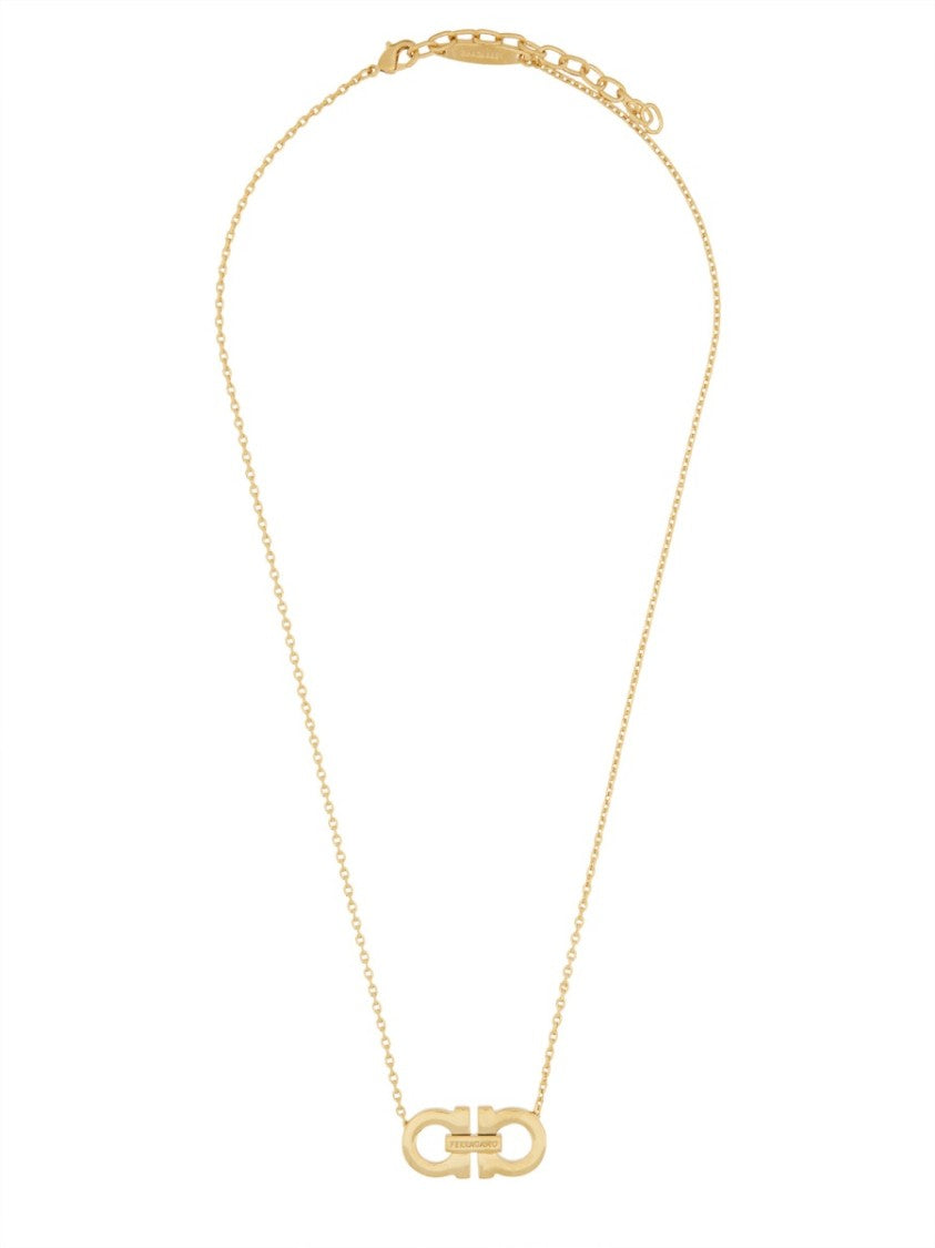 Ferragamo Gold Hook-Shaped Pendant Necklace With Polished Finish