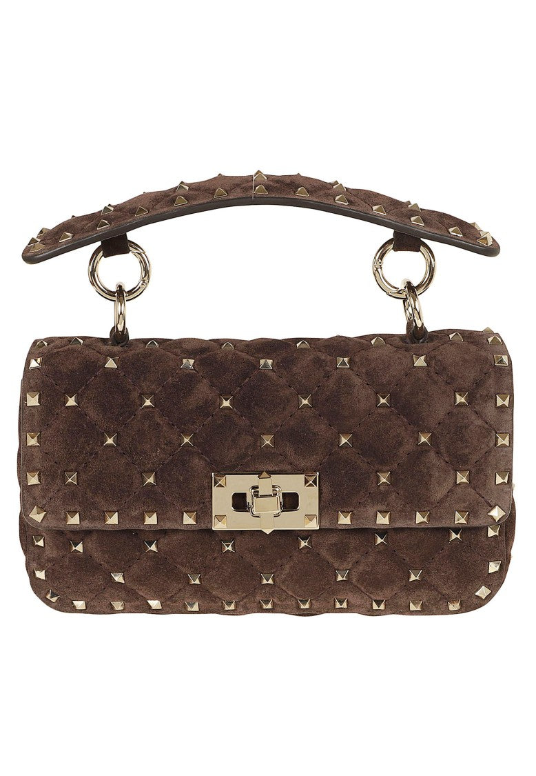Valentino Garavani Beige Rockstud Spike Small Suede Shoulder Bag