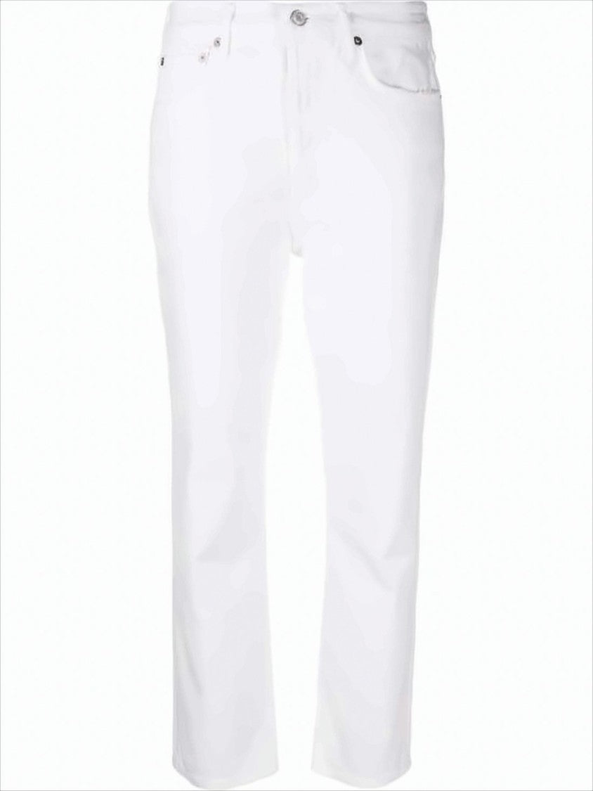Agolde Straight-Cut White Denim Pants With Classic Five-Pocket Design