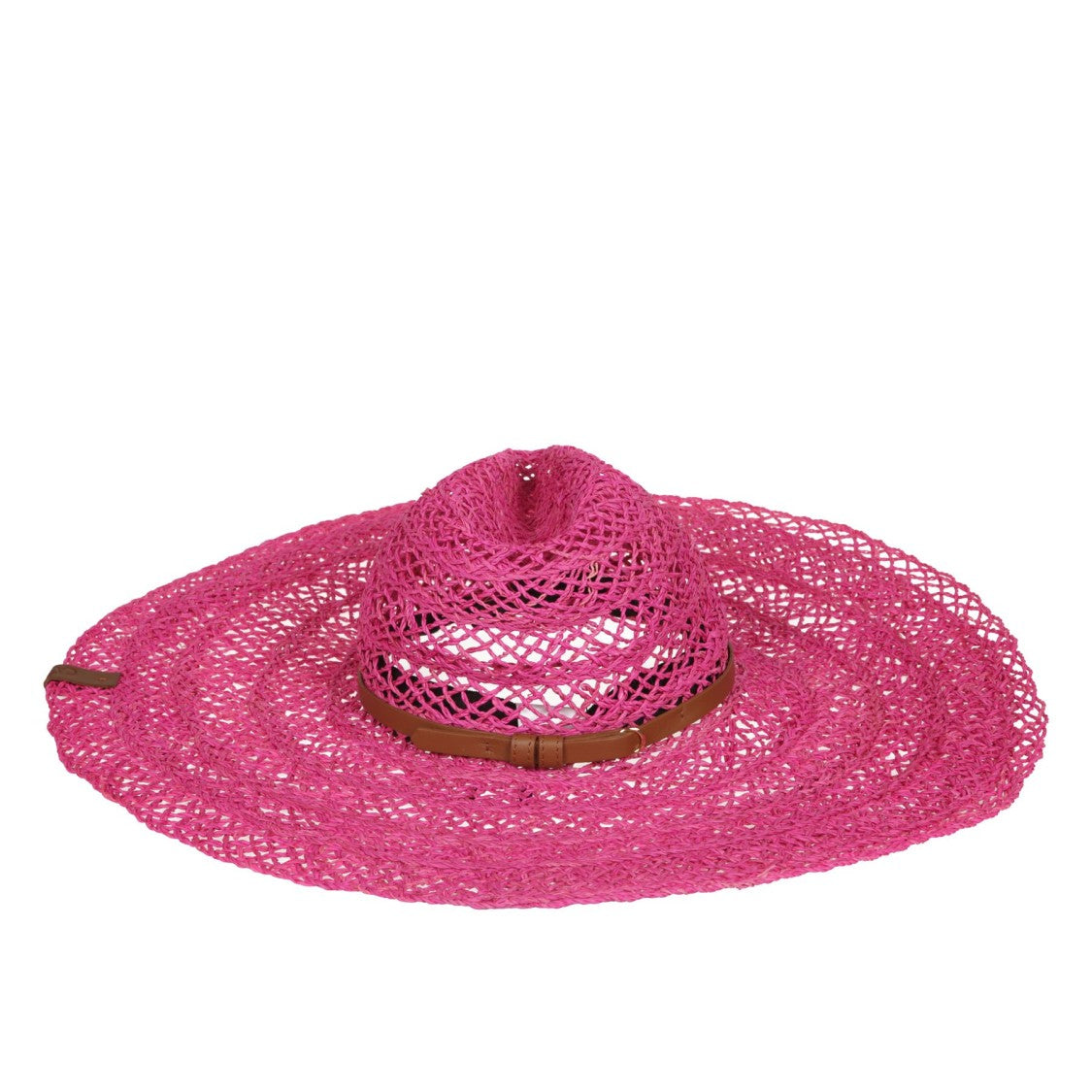 Catarzi Wide-Brimmed Open-Weave Hat With Leather Accent