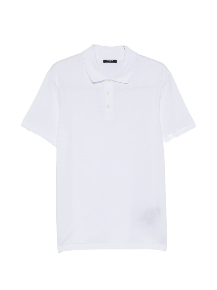 Balmain White Embroidered Piqué Polo Shirt