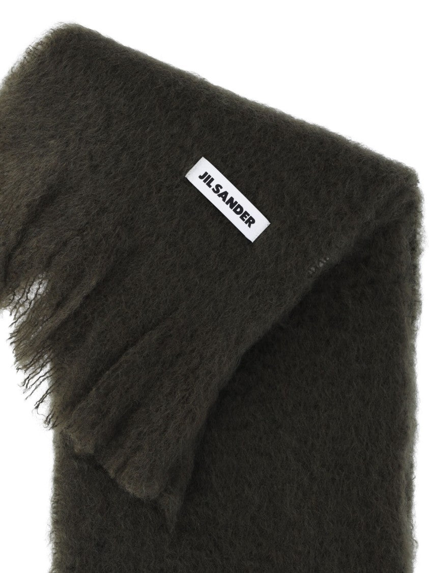 Jil Sander Green Mohair Blend Fringed Scarf