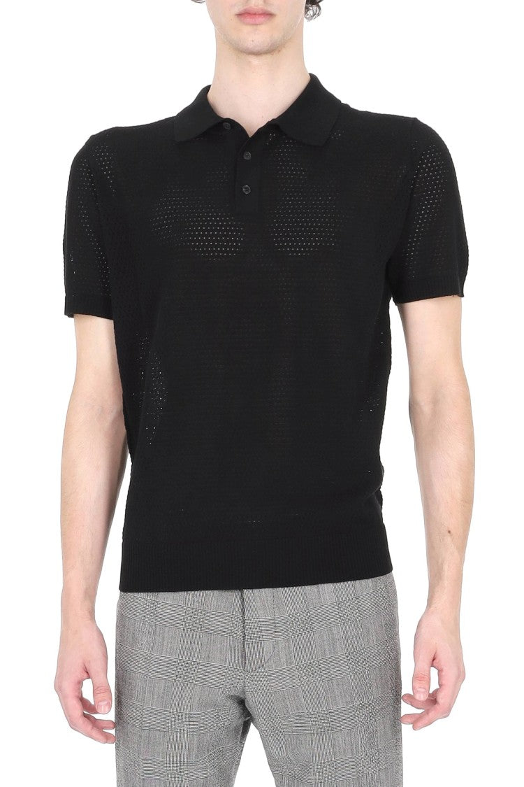Roberto Collina Perforated Open-Knit Cotton Polo Shirt