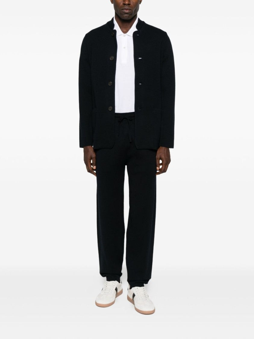 Emporio Armani Tapered Jogger Trousers In Midnight Blue Milano Knit
