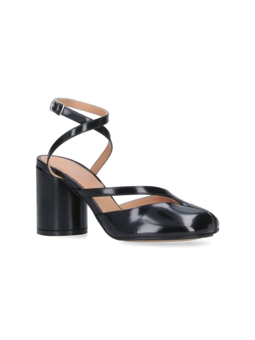 Maison Margiela Brushed Black Leather Slingback Mules With Tabi Detail