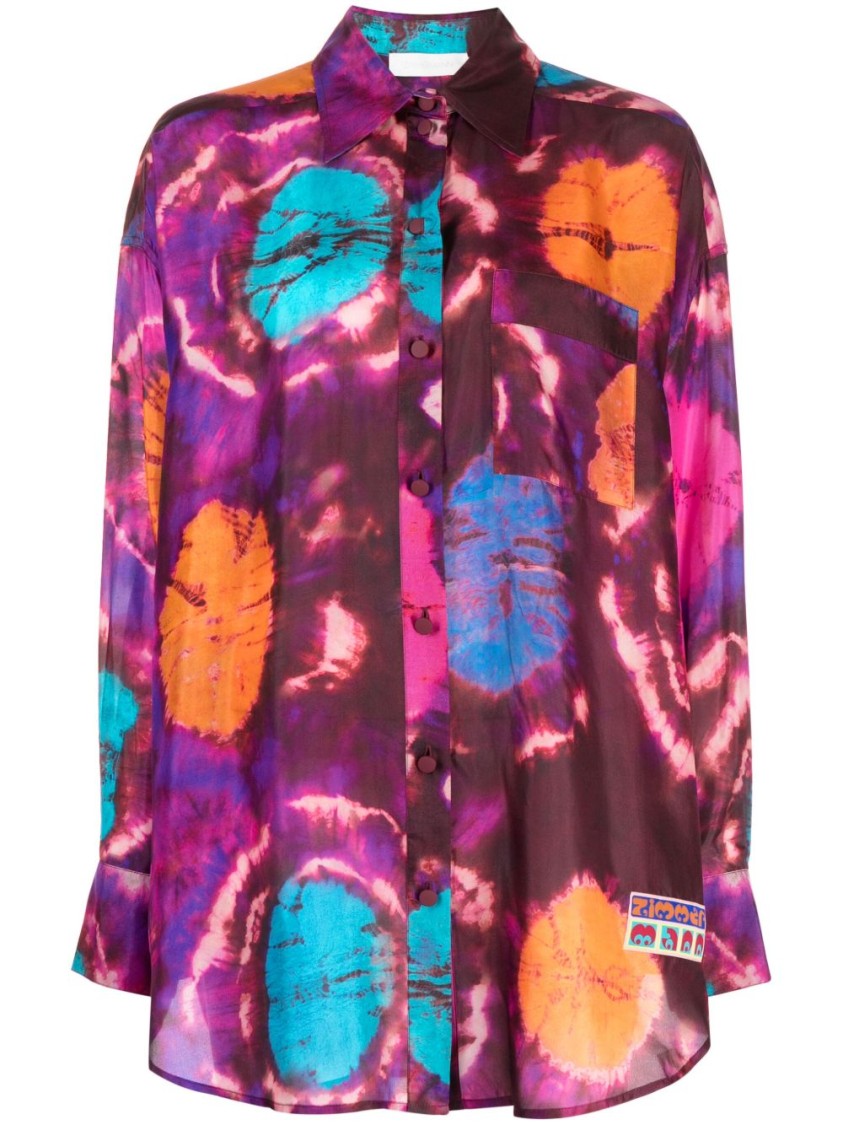 Zimmermann Purple Acadian Tie-Dye Print Shirt