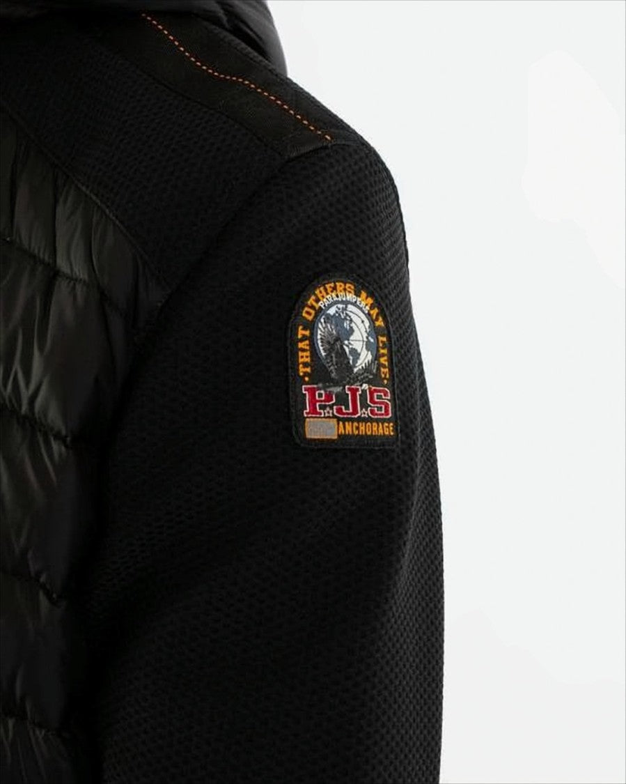 Parajumpers Quilted Black Down Jacket With Hood And Textured Sides