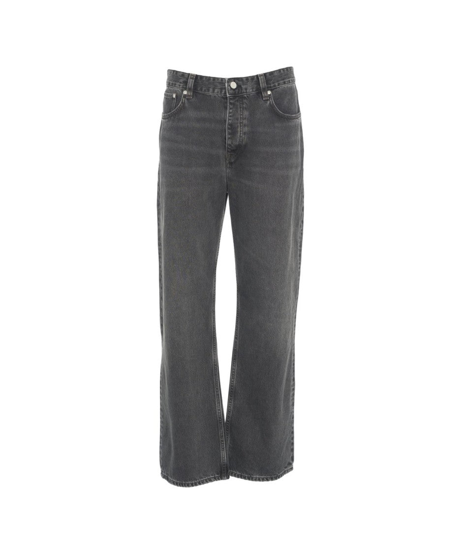 Won Hundred Washed Black Straight Leg Jeans With Five-Pocket Design