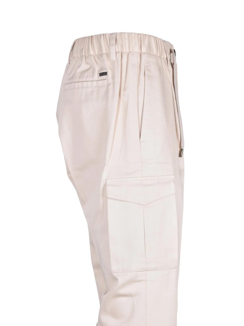Herno Resort Relaxed Fit White Cargo Trousers With Functional Pockets