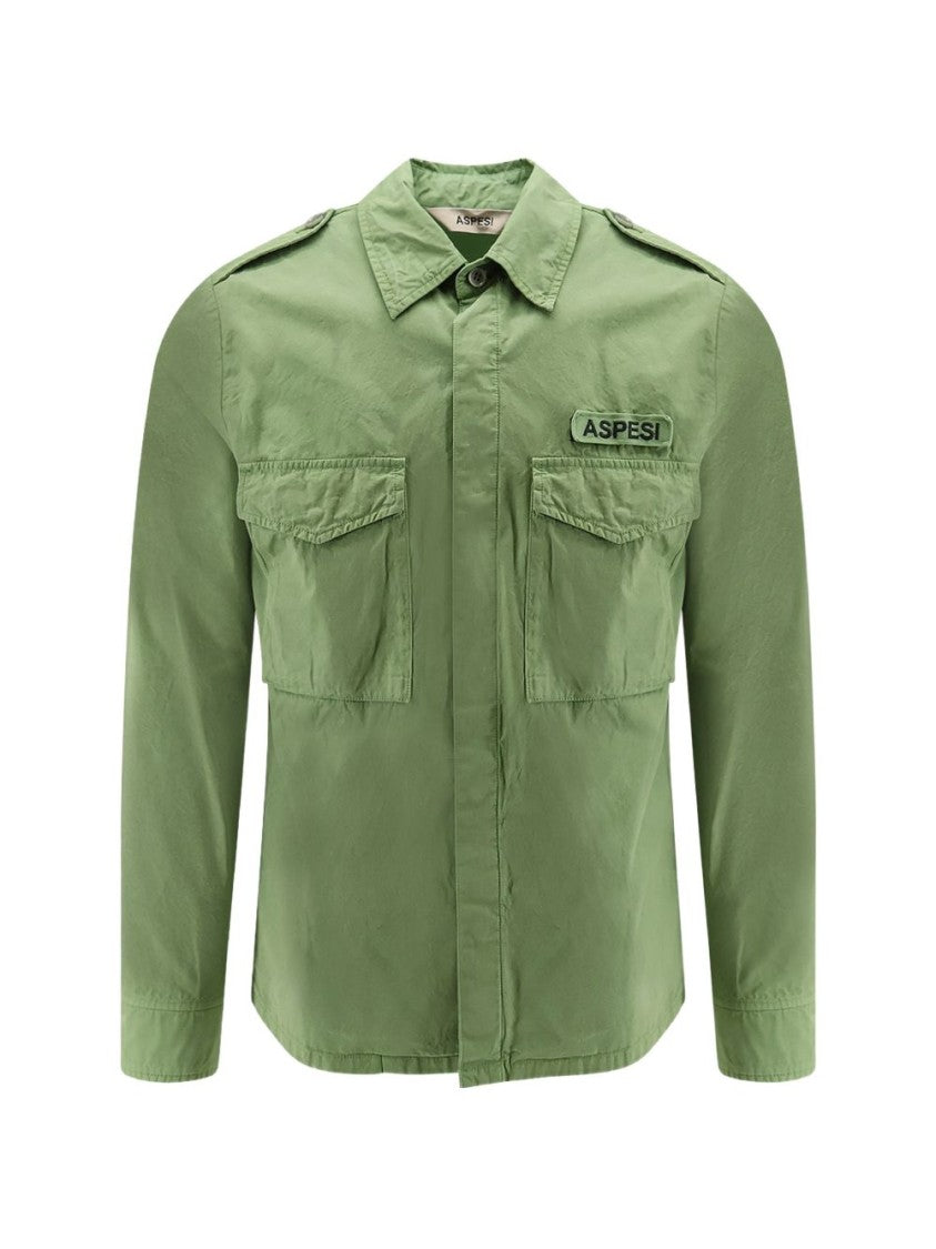 Aspesi Green Military Cotton Functional Pocket Shirt
